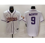 Men's Minnesota Vikings #9 JJ McCarthy White Cool Base Stitched Baseball Jersey