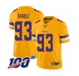 Men's Minnesota Vikings #93 John Randle Limited Gold Inverted Legend 100th Season Football Jersey