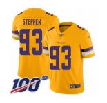 Men's Minnesota Vikings #93 Shamar Stephen Limited Gold Inverted Legend 100th Season Football Jersey