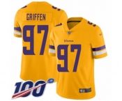 Men's Minnesota Vikings #97 Everson Griffen Limited Gold Inverted Legend 100th Season Football Jersey