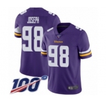 Men's Minnesota Vikings #98 Linval Joseph Purple Team Color Vapor Untouchable Limited Player 100th Season Football Jersey
