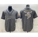 Men's Minnesota Vikings Gray Team Big Logo With Patch Cool Base Stitched Baseball Jersey