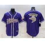 Men's Minnesota Vikings Purple Team Big Logo With Patch Cool Base Stitched Baseball Jersey