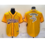 Men's Minnesota Vikings Yellow Team Big Logo With Patch Cool Base Stitched Baseball Jersey
