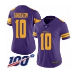 Women's Minnesota Vikings #10 Fran Tarkenton Limited Purple Rush Vapor Untouchable 100th Season Football Jersey