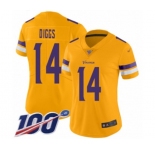 Women's Minnesota Vikings #14 Stefon Diggs Limited Gold Inverted Legend 100th Season Football Jersey