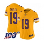 Women's Minnesota Vikings #19 Adam Thielen Limited Gold Inverted Legend 100th Season Football Jersey