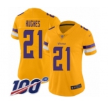 Women's Minnesota Vikings #21 Mike Hughes Limited Gold Inverted Legend 100th Season Football Jersey