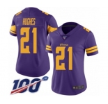 Women's Minnesota Vikings #21 Mike Hughes Limited Purple Rush Vapor Untouchable 100th Season Football Jersey