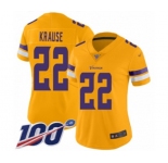 Women's Minnesota Vikings #22 Paul Krause Limited Gold Inverted Legend 100th Season Football Jersey