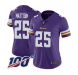 Women's Minnesota Vikings #25 Alexander Mattison Purple Team Color Vapor Untouchable Limited Player 100th Season Football Jersey