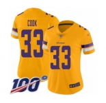 Women's Minnesota Vikings #33 Dalvin Cook Limited Gold Inverted Legend 100th Season Football Jersey