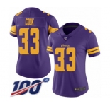 Women's Minnesota Vikings #33 Dalvin Cook Limited Purple Rush Vapor Untouchable 100th Season Football Jersey