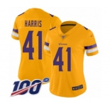 Women's Minnesota Vikings #41 Anthony Harris Limited Gold Inverted Legend 100th Season Football Jersey