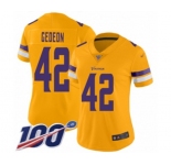 Women's Minnesota Vikings #42 Ben Gedeon Limited Gold Inverted Legend 100th Season Football Jersey