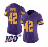 Women's Minnesota Vikings #42 Ben Gedeon Limited Purple Rush Vapor Untouchable 100th Season Football Jersey