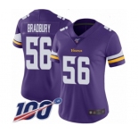 Women's Minnesota Vikings #56 Garrett Bradbury Purple Team Color Vapor Untouchable Limited Player 100th Season Football Jersey