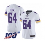 Women's Minnesota Vikings #64 Josh Kline White Vapor Untouchable Limited Player 100th Season Football Jersey