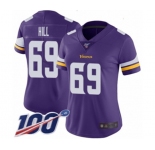 Women's Minnesota Vikings #69 Rashod Hill Purple Team Color Vapor Untouchable Limited Player 100th Season Football Jersey