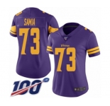 Women's Minnesota Vikings #73 Dru Samia Limited Purple Rush Vapor Untouchable 100th Season Football Jersey
