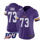 Women's Minnesota Vikings #73 Dru Samia Purple Team Color Vapor Untouchable Limited Player 100th Season Football Jersey