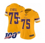 Women's Minnesota Vikings #75 Brian O'Neill Limited Gold Inverted Legend 100th Season Football Jersey