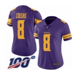 Women's Minnesota Vikings #8 Kirk Cousins Limited Purple Rush Vapor Untouchable 100th Season Football Jersey