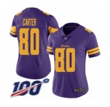 Women's Minnesota Vikings #80 Cris Carter Limited Purple Rush Vapor Untouchable 100th Season Football Jersey