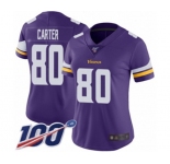 Women's Minnesota Vikings #80 Cris Carter Purple Team Color Vapor Untouchable Limited Player 100th Season Football Jersey