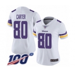 Women's Minnesota Vikings #80 Cris Carter White Vapor Untouchable Limited Player 100th Season Football Jersey
