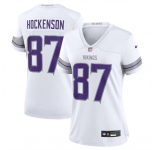 Women's Minnesota Vikings #87 T.J. Hockenson White Winter Warrior Limited Football Stitched Jersey