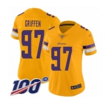 Women's Minnesota Vikings #97 Everson Griffen Limited Gold Inverted Legend 100th Season Football Jersey