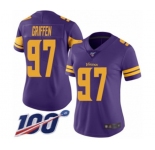 Women's Minnesota Vikings #97 Everson Griffen Limited Purple Rush Vapor Untouchable 100th Season Football Jersey