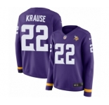 Women's Nike Minnesota Vikings #22 Paul Krause Limited Purple Therma Long Sleeve NFL Jersey