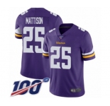 Youth Minnesota Vikings #25 Alexander Mattison Purple Team Color Vapor Untouchable Limited Player 100th Season Football Jersey