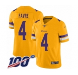 Youth Minnesota Vikings #4 Brett Favre Limited Gold Inverted Legend 100th Season Football Jersey