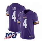 Youth Minnesota Vikings #4 Brett Favre Purple Team Color Vapor Untouchable Limited Player 100th Season Football Jersey