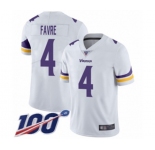Youth Minnesota Vikings #4 Brett Favre White Vapor Untouchable Limited Player 100th Season Football Jersey