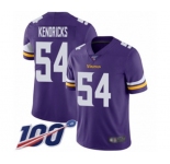 Youth Minnesota Vikings #54 Eric Kendricks Purple Team Color Vapor Untouchable Limited Player 100th Season Football Jersey