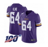Youth Minnesota Vikings #64 Josh Kline Purple Team Color Vapor Untouchable Limited Player 100th Season Football Jersey