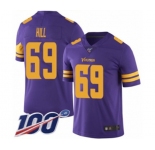 Youth Minnesota Vikings #69 Rashod Hill Limited Purple Rush Vapor Untouchable 100th Season Football Jersey