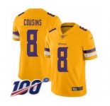 Youth Minnesota Vikings #8 Kirk Cousins Limited Gold Inverted Legend 100th Season Football Jersey