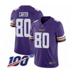 Youth Minnesota Vikings #80 Cris Carter Purple Team Color Vapor Untouchable Limited Player 100th Season Football Jersey