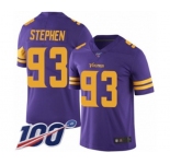 Youth Minnesota Vikings #93 Shamar Stephen Limited Purple Rush Vapor Untouchable 100th Season Football Jersey
