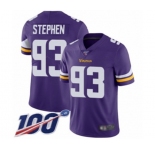 Youth Minnesota Vikings #93 Shamar Stephen Purple Team Color Vapor Untouchable Limited Player 100th Season Football Jersey