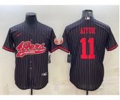 Men's San Francisco 49ers #11 Brandon Aiyuk Black Pinstripe With Patch Cool Base Stitched Baseball Jersey