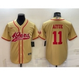 Men's San Francisco 49ers #11 Brandon Aiyuk Gold With Patch Cool Base Stitched Baseball Jersey