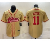 Men's San Francisco 49ers #11 Brandon Aiyuk Gold With Patch Cool Base Stitched Baseball Jersey