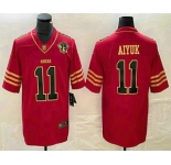 Men's San Francisco 49ers #11 Brandon Aiyuk Red 75th Patch Golden Edition Stitched Nike Limited Jersey