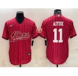 Men's San Francisco 49ers #11 Brandon Aiyuk Red Pinstripe With Patch Cool Base Stitched Baseball Jersey
